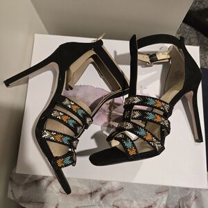 Jessica Simpson Black and Multicolor Strappy Heels